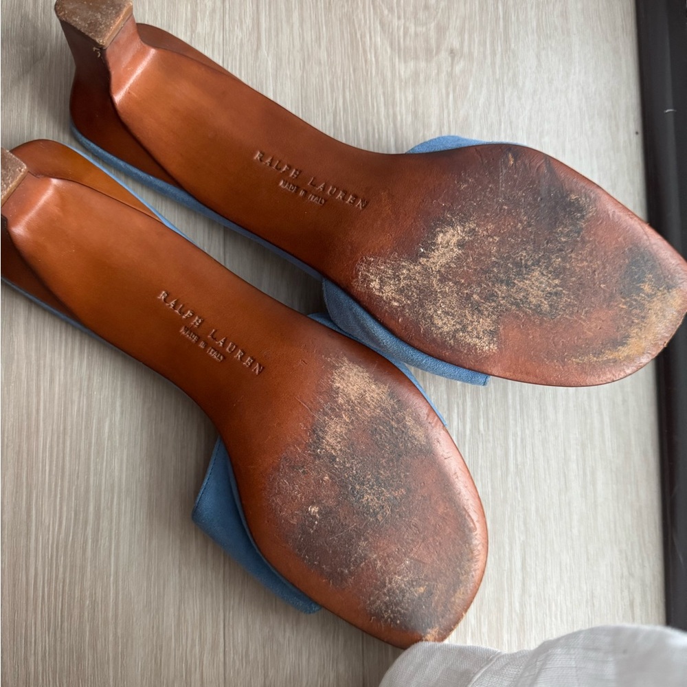 Suede Blue Mules Ralph Lauren Size 7 - Picture 3 of 3